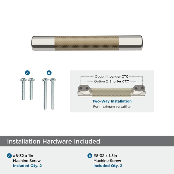 Amerock Esquire 3 in & 3-3/4 in 76mm &96 mm Center-to-Center Polished Nickel/Golden Champagne Cabinet Pull - BP36557PNBBZ