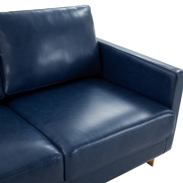 Leisuremod Lincoln Upholstered Leather Sofa with Gold Frame, Navy Blue - LA83BU-L