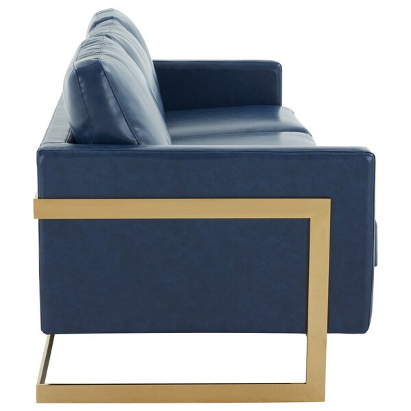 Leisuremod Lincoln Upholstered Leather Sofa with Gold Frame, Navy Blue - LA83BU-L