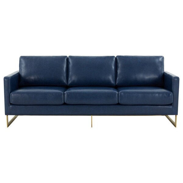 Leisuremod Lincoln Upholstered Leather Sofa with Gold Frame, Navy Blue - LA83BU-L