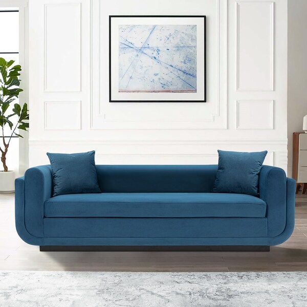 Manhattan Comfort Contemporary Edmonda Velvet Sofa with Pillows in Sapphire Blue - SF014-SB