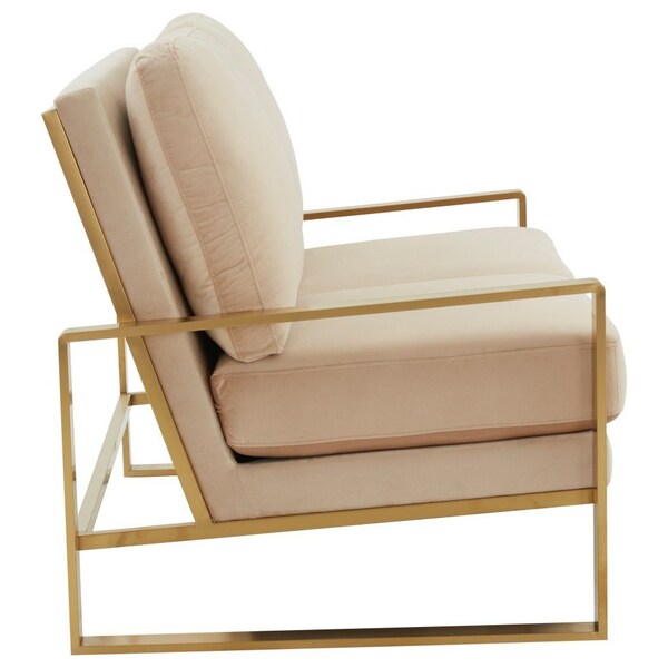 Leisuremod Jefferson Contemporary Velvet Loveseat with Gold Frame, Beige - JAG53BG