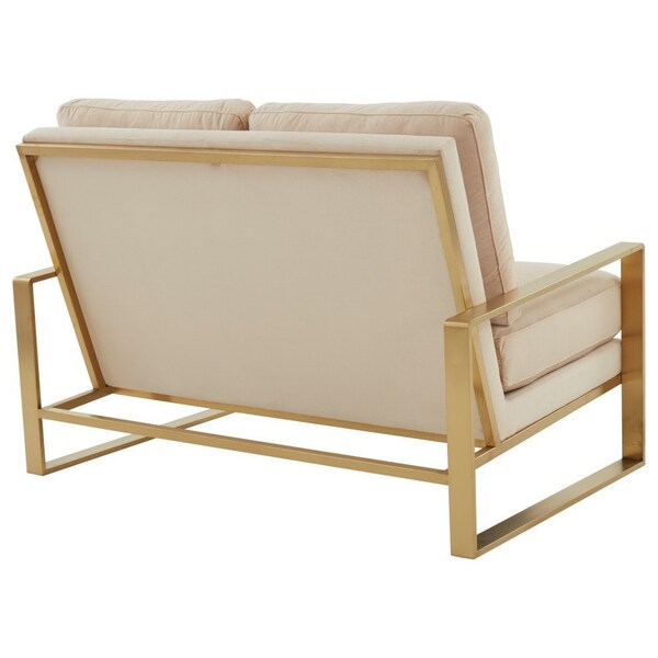 Leisuremod Jefferson Contemporary Velvet Loveseat with Gold Frame, Beige - JAG53BG