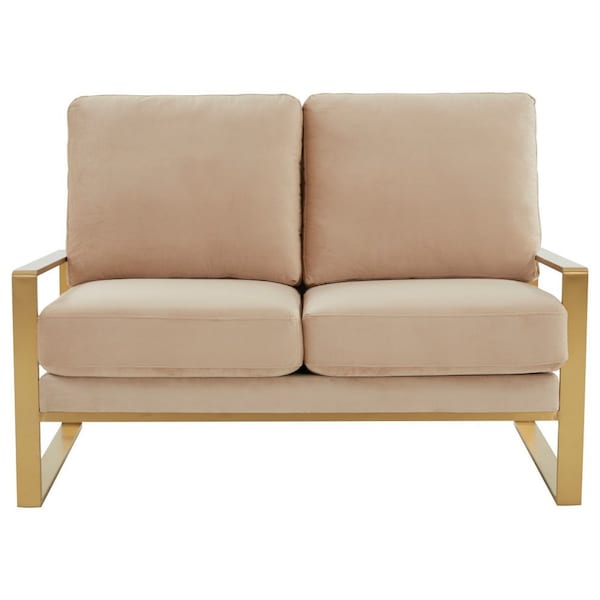 Leisuremod Jefferson Contemporary Velvet Loveseat with Gold Frame, Beige - JAG53BG