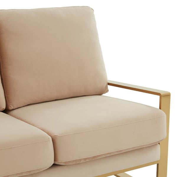 Leisuremod Jefferson Contemporary Velvet Loveseat with Gold Frame, Beige - JAG53BG