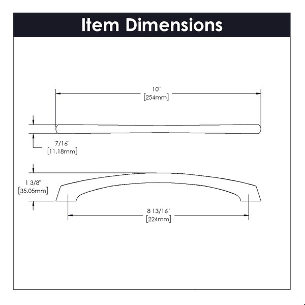 Hickory Hardware Greenwich Collection Pull 8-13/16 Inch 224mm Center to Center Matte Black Finish - P3041-MB