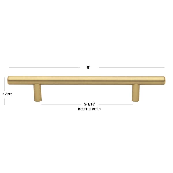 Gliderite Hardware 5-1/16 in. Center to Center Satin Gold Solid Steel Bar Pull - 5008-128-SG - 5008-128-SG-1