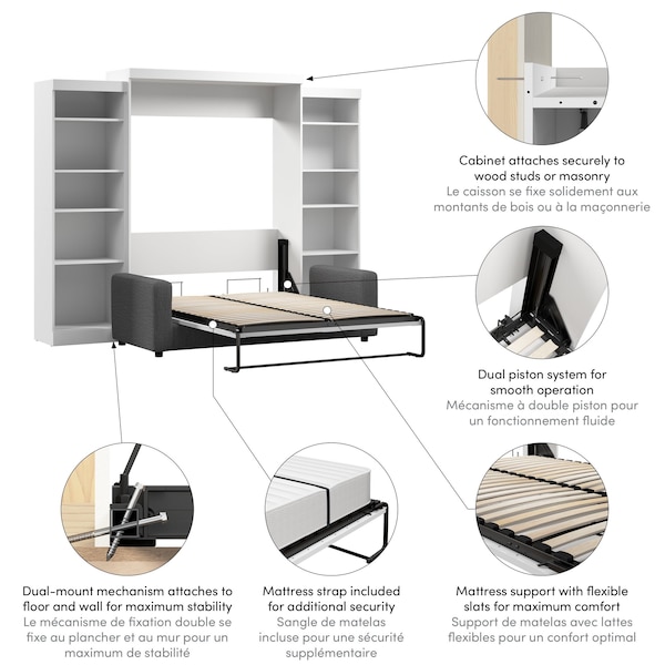 Bestar Pur Queen Murphy Bed, Two Storage Units And A Sofa 115 in - 26783-000017