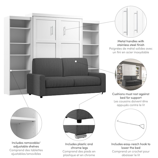 Bestar Pur Queen Murphy Bed, Two Storage Units And A Sofa 115 in - 26783-000017