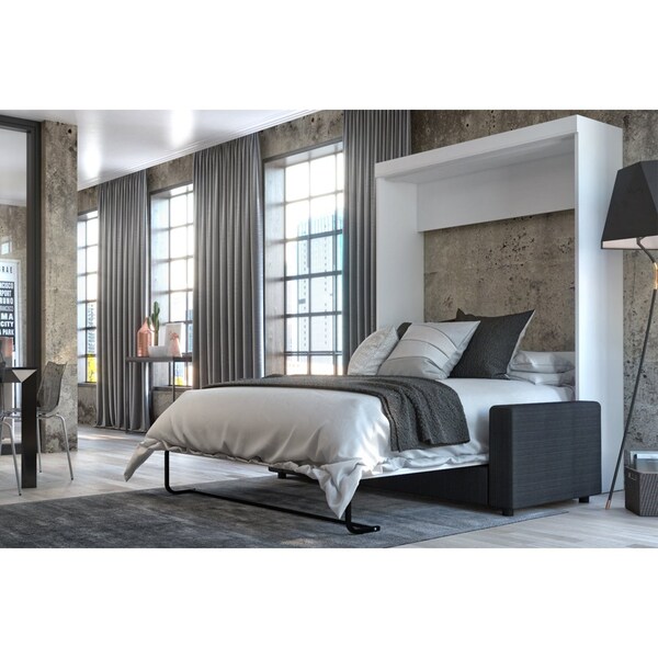 Bestar Edge 78W Queen Murphy Bed and a Sofa, White - 70721-000017