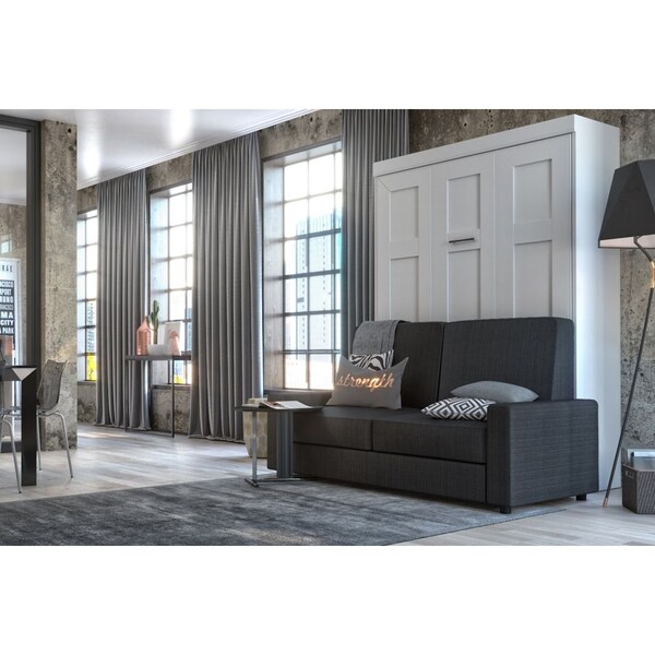 Bestar Edge 78W Queen Murphy Bed and a Sofa, White - 70721-000017