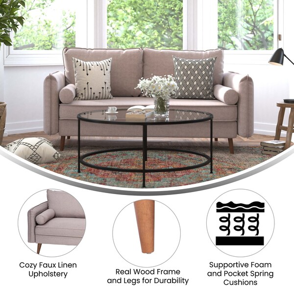 Flash Furniture Taupe Faux Linen Sofa with Wooden Legs - IS-VS100-BR-GG