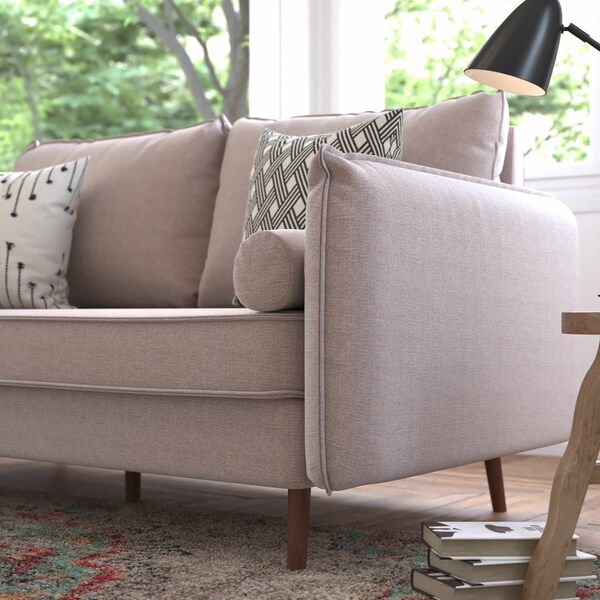 Flash Furniture Taupe Faux Linen Sofa with Wooden Legs - IS-VS100-BR-GG