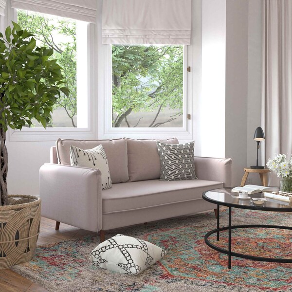 Flash Furniture Taupe Faux Linen Sofa with Wooden Legs - IS-VS100-BR-GG