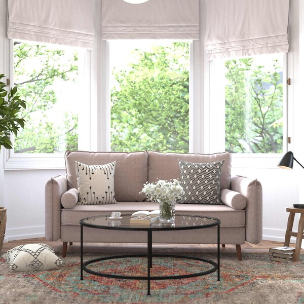 Flash Furniture Taupe Faux Linen Sofa with Wooden Legs - IS-VS100-BR-GG
