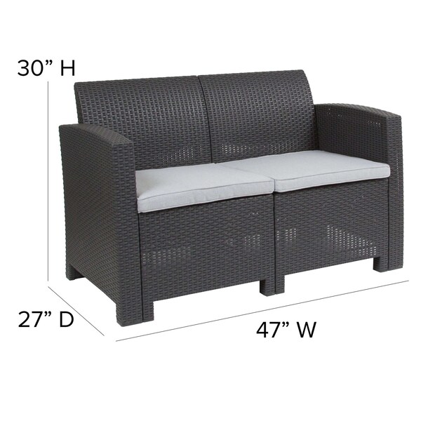 Flash Furniture Dk Gray Rattan Loveseat w/ All-Weather Cushions - DAD-SF2-2-DKGY-GG
