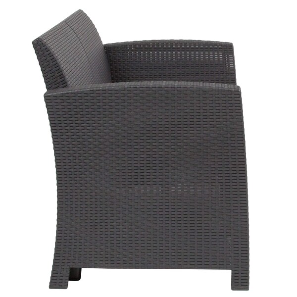 Flash Furniture Dk Gray Rattan Loveseat w/ All-Weather Cushions - DAD-SF2-2-DKGY-GG