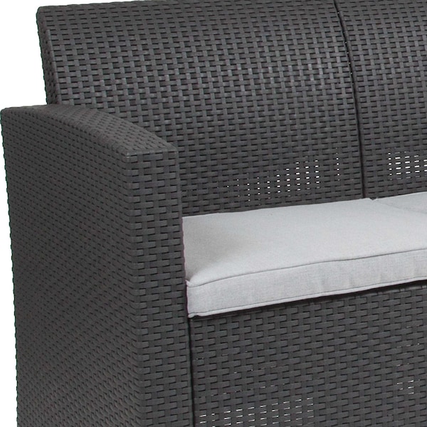 Flash Furniture Dk Gray Rattan Loveseat w/ All-Weather Cushions - DAD-SF2-2-DKGY-GG