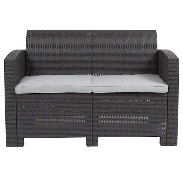 Flash Furniture Dk Gray Rattan Loveseat w/ All-Weather Cushions - DAD-SF2-2-DKGY-GG