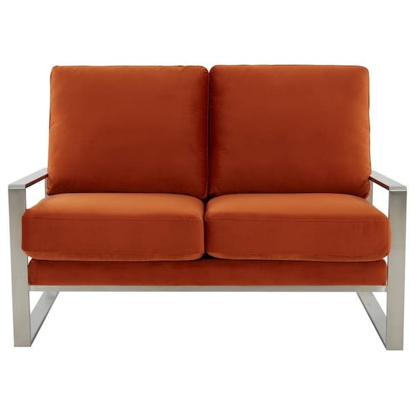 Leisuremod Jefferson Contemporary Velvet Loveseat with Silver Frame, Orange - JAS53OR