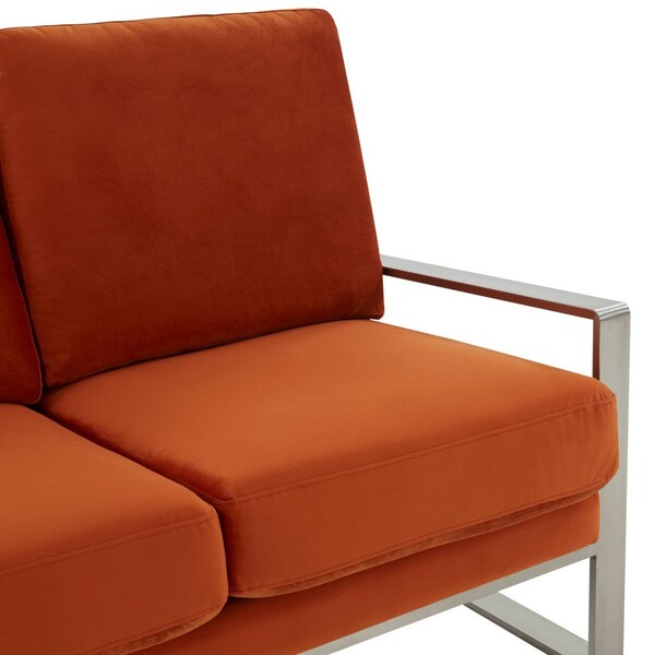 Leisuremod Jefferson Contemporary Velvet Loveseat with Silver Frame, Orange - JAS53OR
