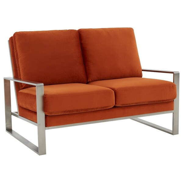 Leisuremod Jefferson Contemporary Velvet Loveseat with Silver Frame, Orange - JAS53OR