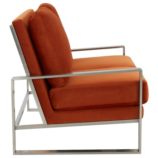 Leisuremod Jefferson Contemporary Velvet Loveseat with Silver Frame, Orange - JAS53OR