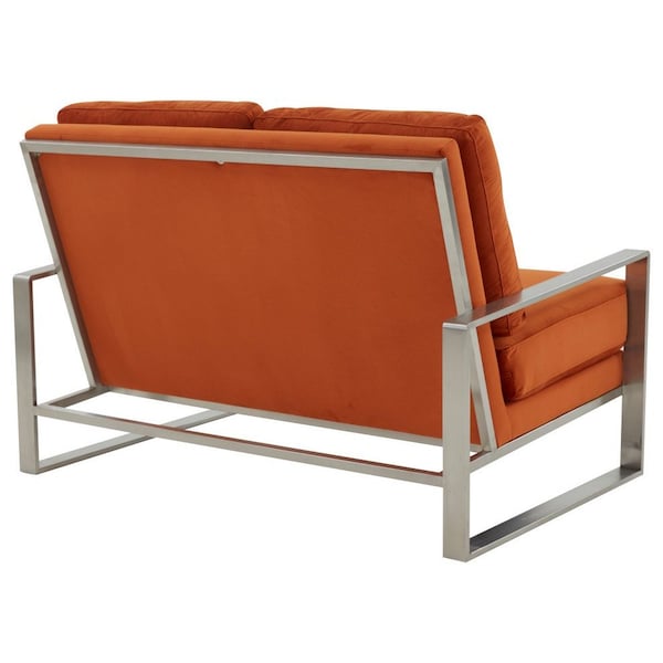 Leisuremod Jefferson Contemporary Velvet Loveseat with Silver Frame, Orange - JAS53OR
