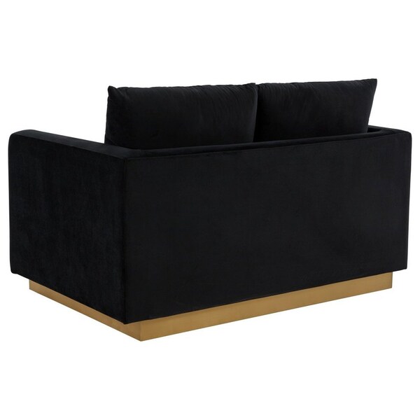 Leisuremod Nervo Upholstered Velvet Loveseat with Gold Frame, Midnight Black - NS55BL