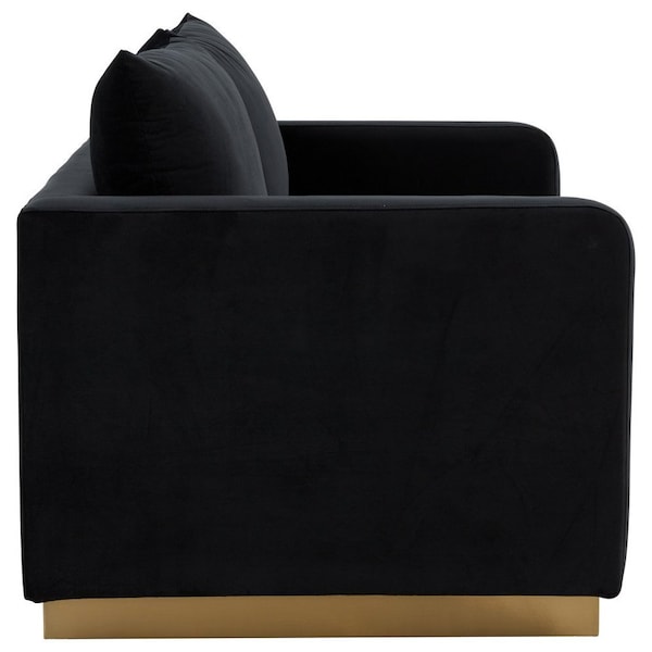 Leisuremod Nervo Upholstered Velvet Loveseat with Gold Frame, Midnight Black - NS55BL