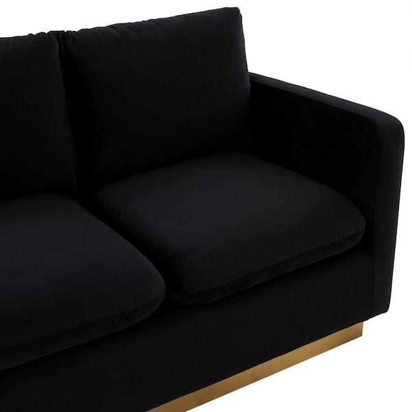 Leisuremod Nervo Upholstered Velvet Loveseat with Gold Frame, Midnight Black - NS55BL