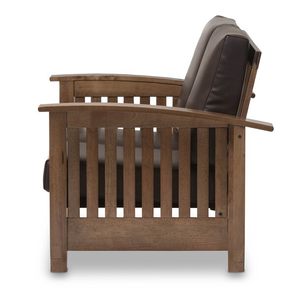 Baxton Studio Charlotte Walnut Wood and Dark Brown Faux Leather 2-Seater Loveseat - 125-6901