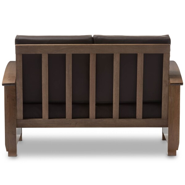 Baxton Studio Charlotte Walnut Wood and Dark Brown Faux Leather 2-Seater Loveseat - 125-6901