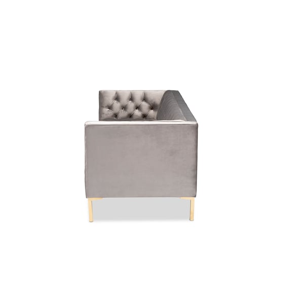 Baxton Studio Zanetta Gray Velvet Upholstered Gold Finished Sofa - 153-9689