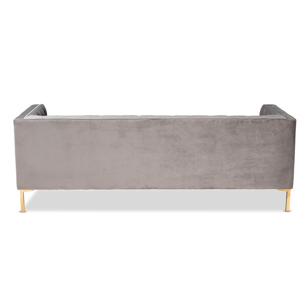Baxton Studio Zanetta Gray Velvet Upholstered Gold Finished Sofa - 153-9689