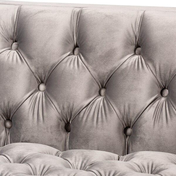 Baxton Studio Zanetta Gray Velvet Upholstered Gold Finished Sofa - 153-9689