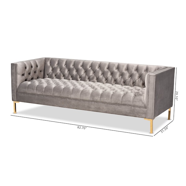 Baxton Studio Zanetta Gray Velvet Upholstered Gold Finished Sofa - 153-9689