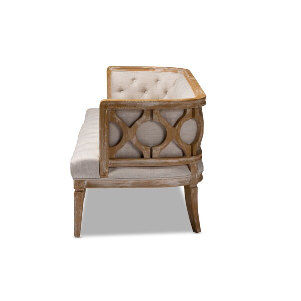 Baxton Studio Agnes Beige Linen Upholstered and White-Washed Oak Wood Sofa - 152-9385