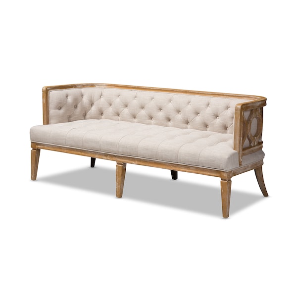 Baxton Studio Agnes Beige Linen Upholstered and White-Washed Oak Wood Sofa - 152-9385