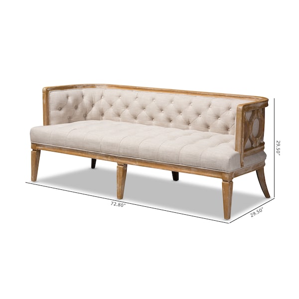 Baxton Studio Agnes Beige Linen Upholstered and White-Washed Oak Wood Sofa - 152-9385