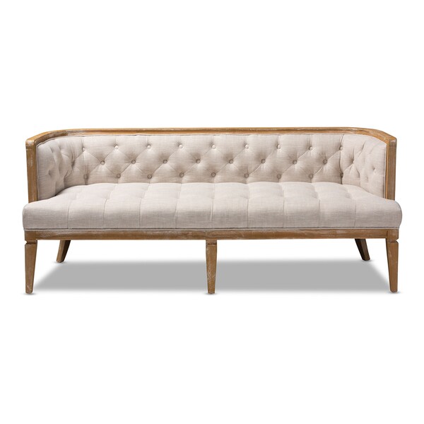 Baxton Studio Agnes Beige Linen Upholstered and White-Washed Oak Wood Sofa - 152-9385