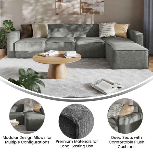 Flash Furniture Bridgetown Luxury Modular 5 Piece Sectional Sofa, Dark Gray - IS-IT2231-5PCSEC-DKGRY-GG