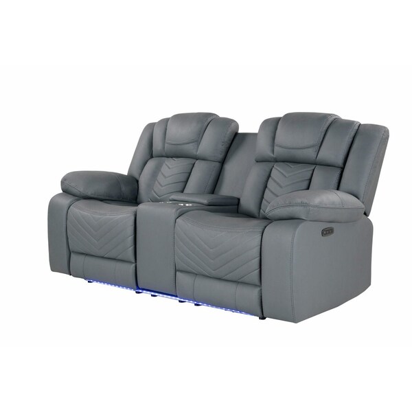 Global Furniture Usa U7068 GREY 10 POWER CONSOLE RECLINING LOVESEAT WITH LED - 5737