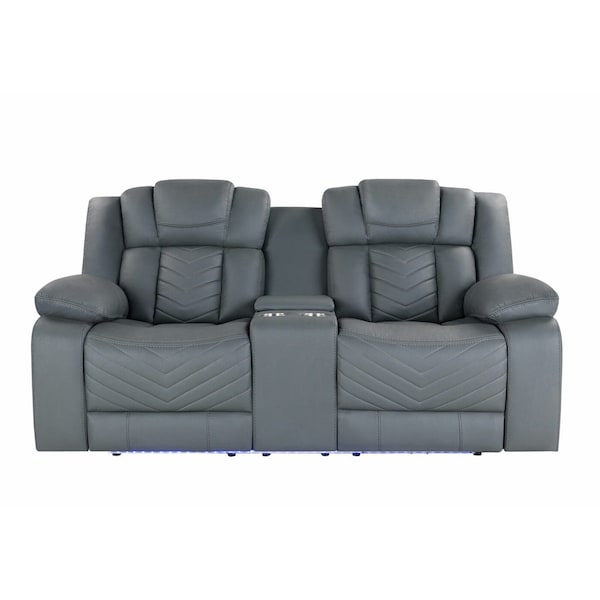 Global Furniture Usa U7068 GREY 10 POWER CONSOLE RECLINING LOVESEAT WITH LED - 5737