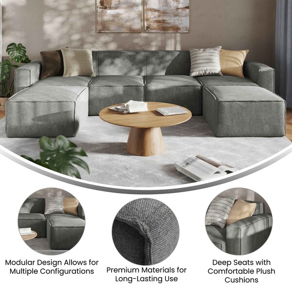Flash Furniture Bridgetown Luxury Modular 6 Piece Sectional Sofa, Dark Gray - IS-IT2231-6PCSEC-DKGRY-GG