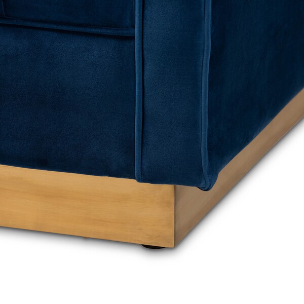 Baxton Studio Aveline Navy Blue Velvet Upholstered Brushed Gold Finished Sofa - 159-9784