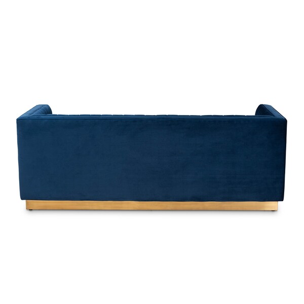 Baxton Studio Aveline Navy Blue Velvet Upholstered Brushed Gold Finished Sofa - 159-9784