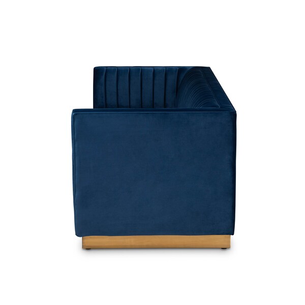 Baxton Studio Aveline Navy Blue Velvet Upholstered Brushed Gold Finished Sofa - 159-9784
