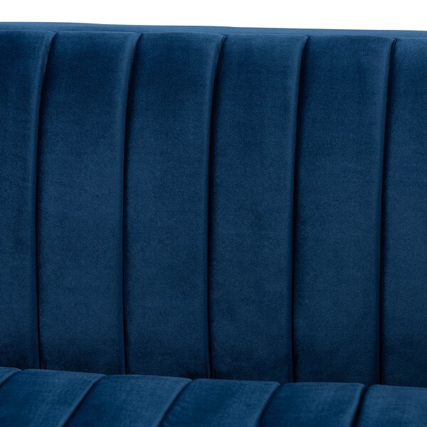 Baxton Studio Aveline Navy Blue Velvet Upholstered Brushed Gold Finished Sofa - 159-9784