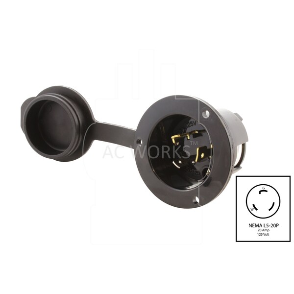 Ac Works 20A 125V L5-20P Power Input Inlet UL and C-UL Listed with Weather Cover - ASINL520P-FC